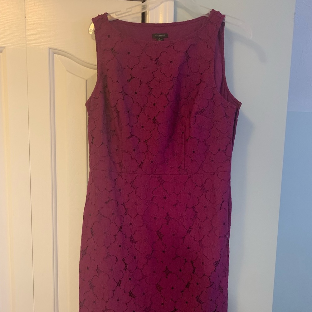Ann Taylor purple dark magenta lace floral crochet sheath dress